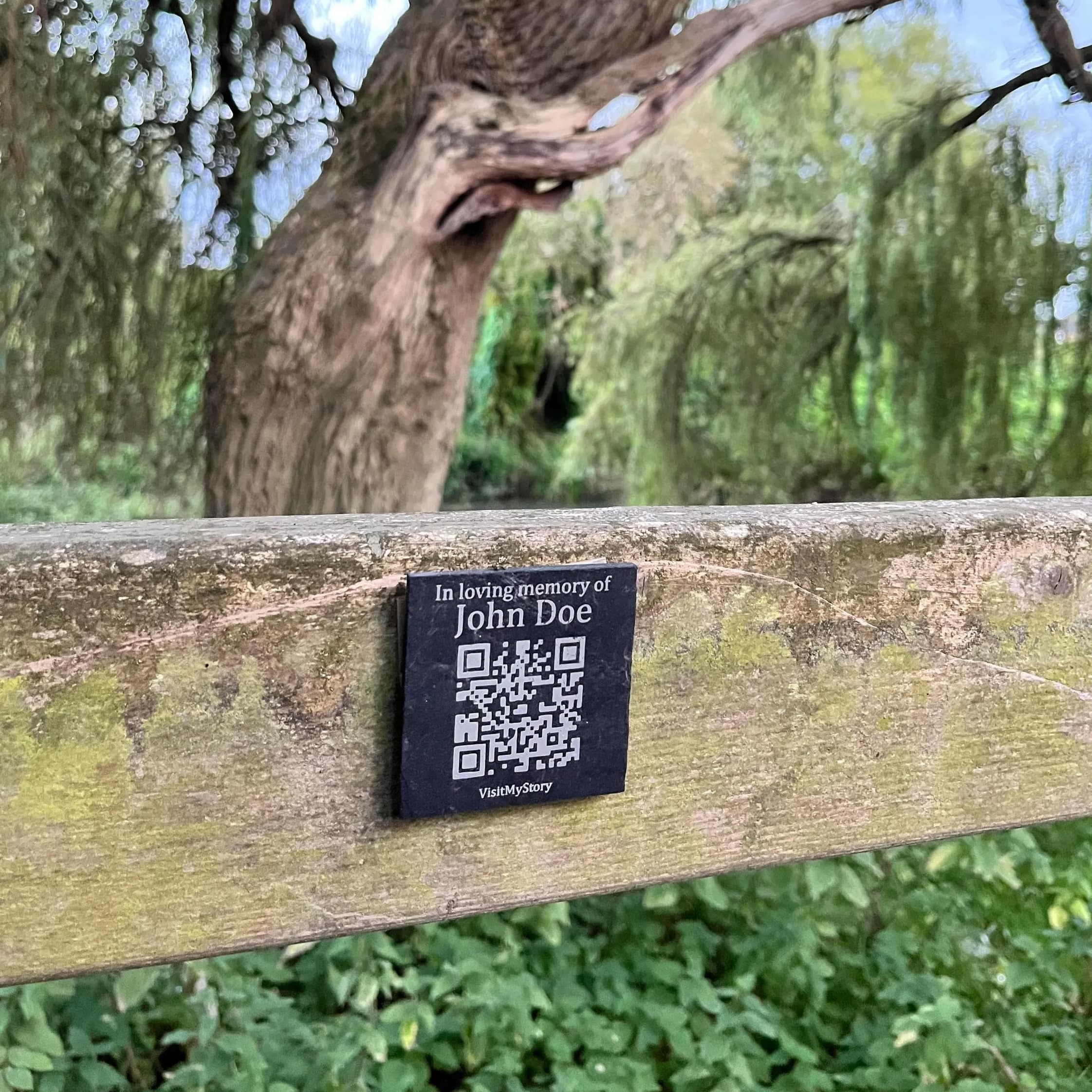 Memorial plaque on a bench